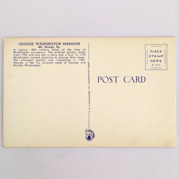 George Washington Mansion Mt Vernon Virginia 1960s Postcard VA PC - Picture 2 of 2